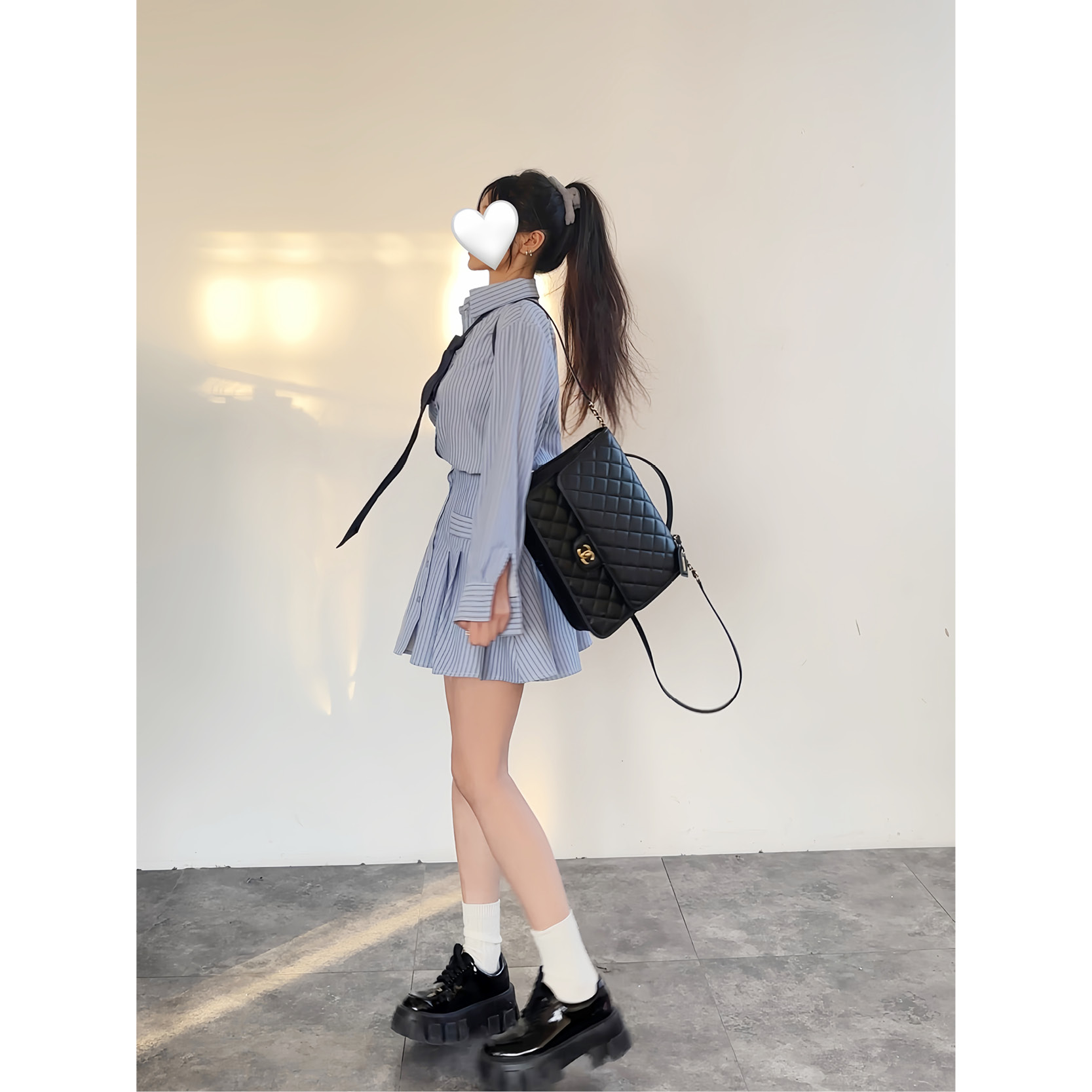 M4593条纹衬衫连衣裙女早春2024新款法式收腰高级感气质长袖裙子