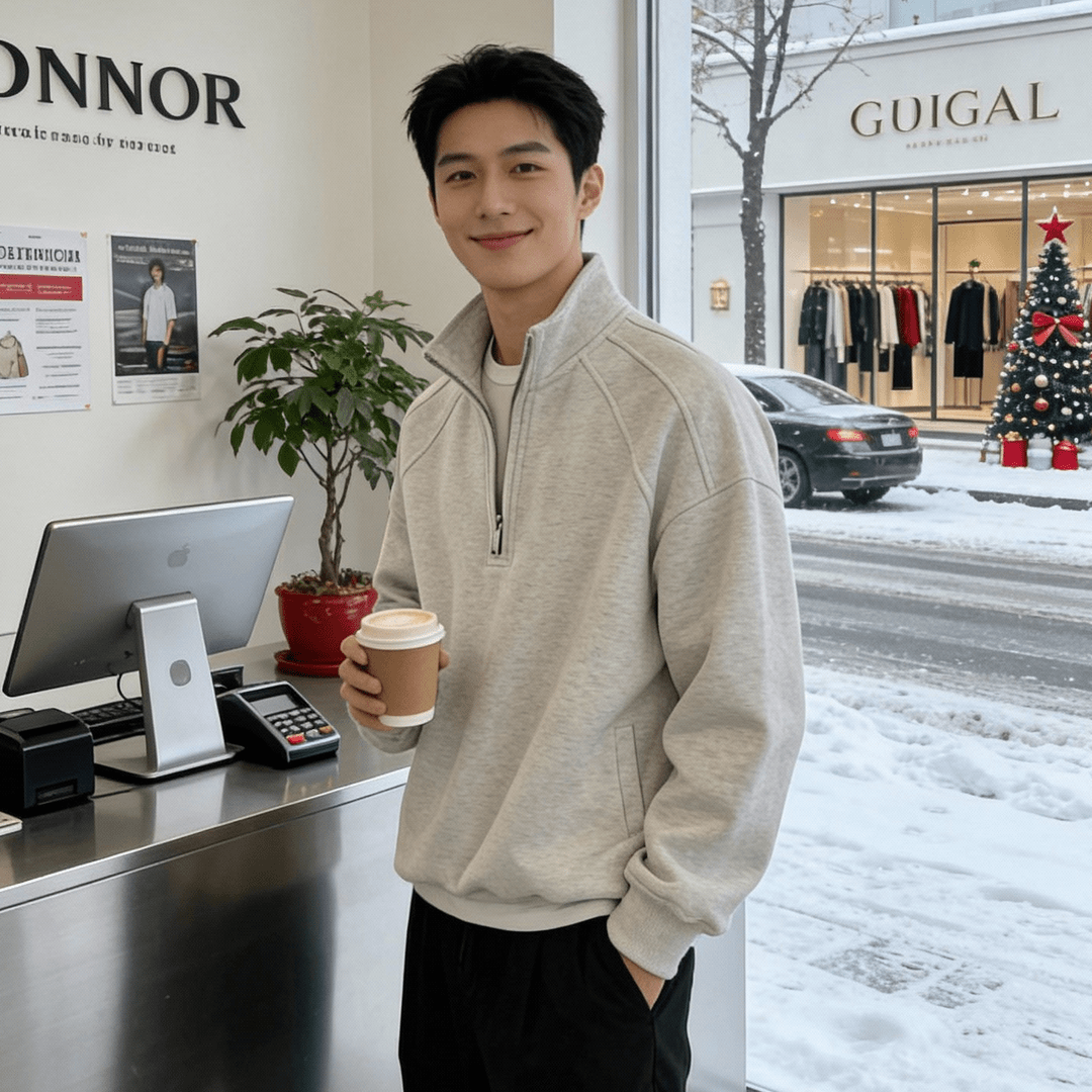 美式休闲白灰色半拉链加绒立领卫衣男款宽松百搭翻领套头衫秋冬季,男装,卫衣,淘宝优惠券,粉丝福利购,淘宝优惠卷