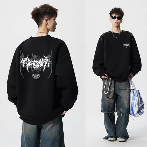 秋季美式高街百搭宽松加绒上衣