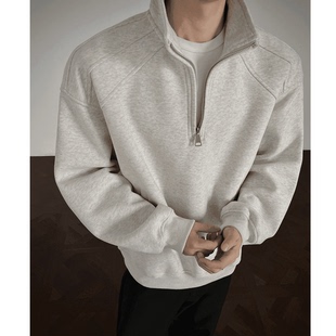 美式复古半拉链立领卫衣重磅宽松情侣上衣男款长袖纯色运动外套潮