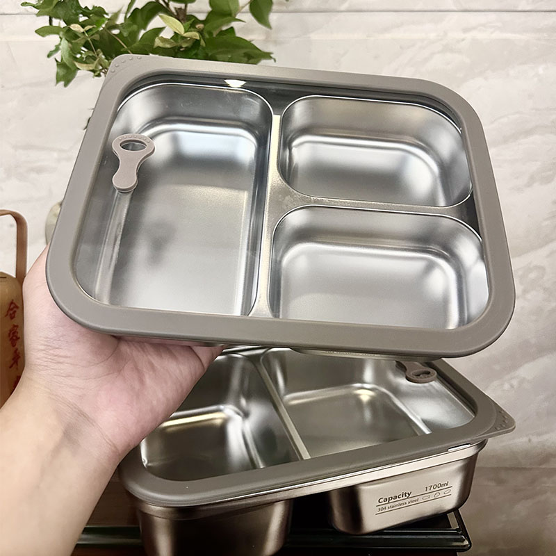 新款三格不锈钢饭盒304