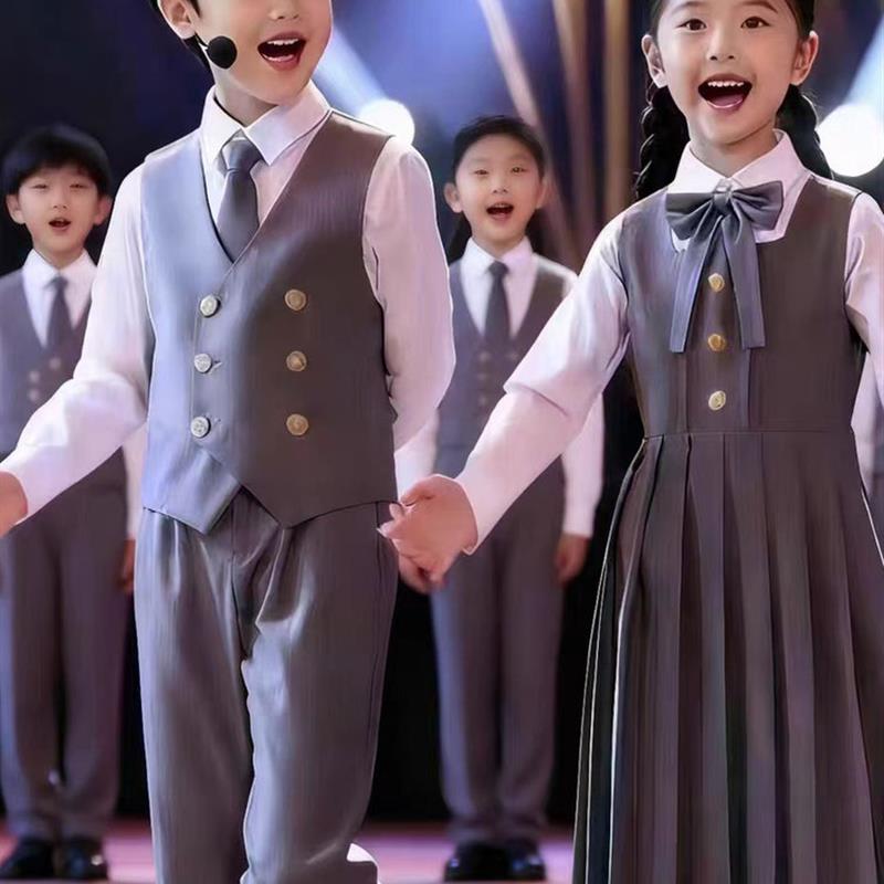 。儿童合唱服演出服主持礼服男童小学生班服学院风女口才朗诵表演
