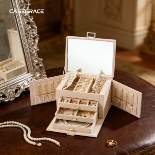 卡瑟格便携手提多层大容量首饰盒收纳盒带镜抽屉放耳钉项链手镯