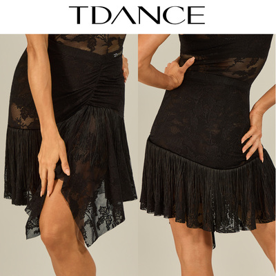 TDANCE蕾丝斜腰流苏半裙