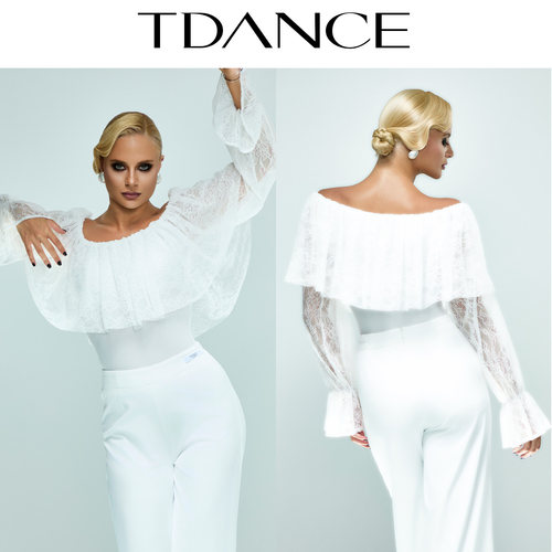 TDANCE一字领荷叶边连体上衣