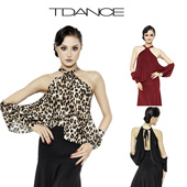 TDANCE摩登 练功班服集训带胸垫JM 挂脖镂空灯笼袖 连体上衣