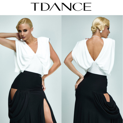 TDANCE前后V领抓褶连体上衣