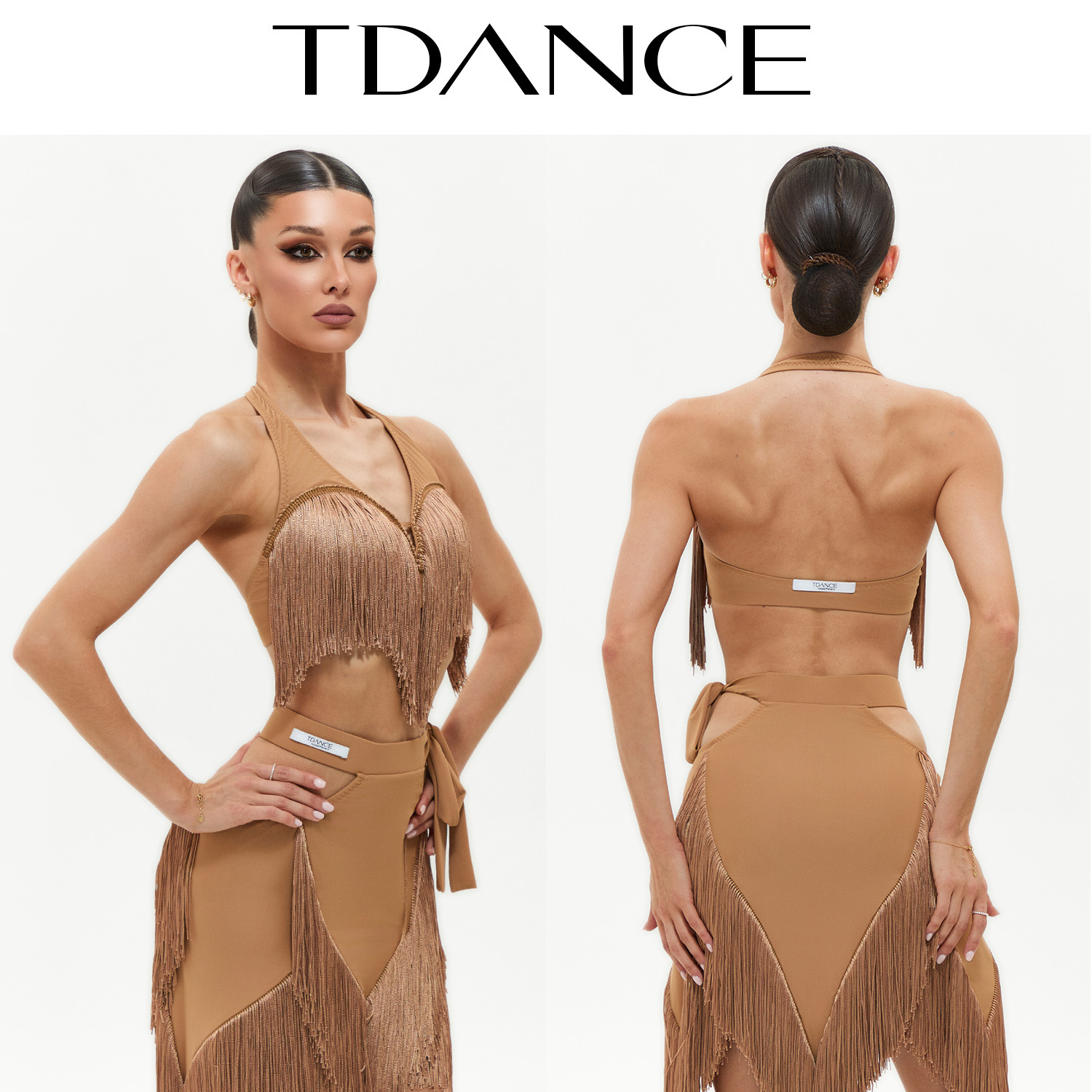 TDANCE挂脖V领流苏上衣