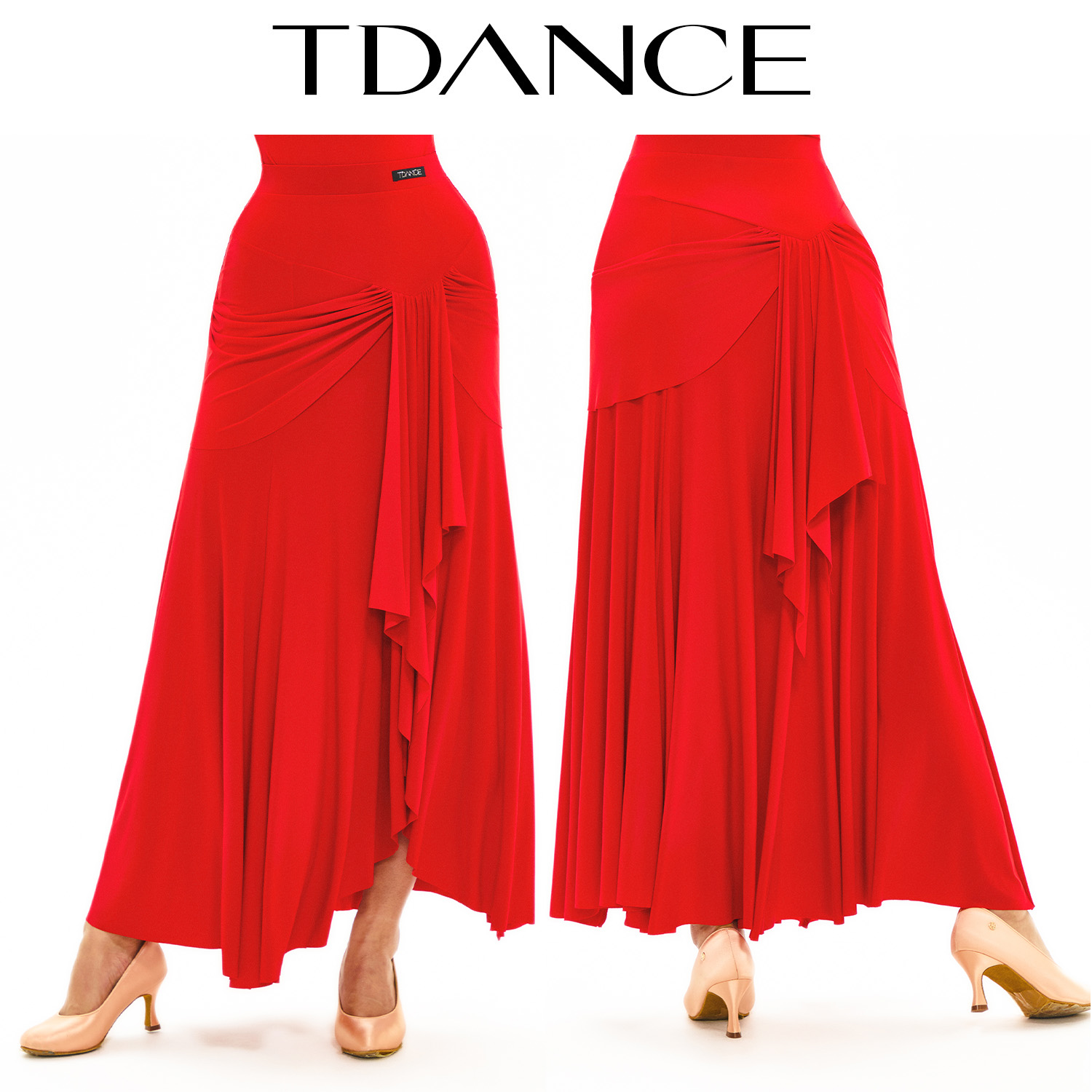 TDANCE摩登舞练习服【前后飘片半裙】成人班服红色不规则女JM-108