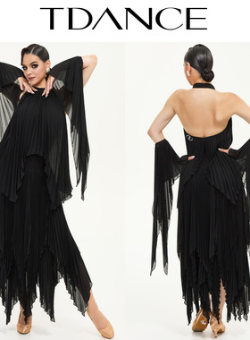 TDANCE25新款摩登演出服【百褶曳舞】高端舞裙华尔兹连衣裙女SM22