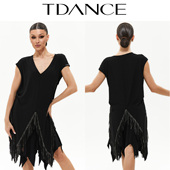 193 外搭连衣裙教师穿搭上课女GL TDANCE拉丁 V领流苏宽松上衣
