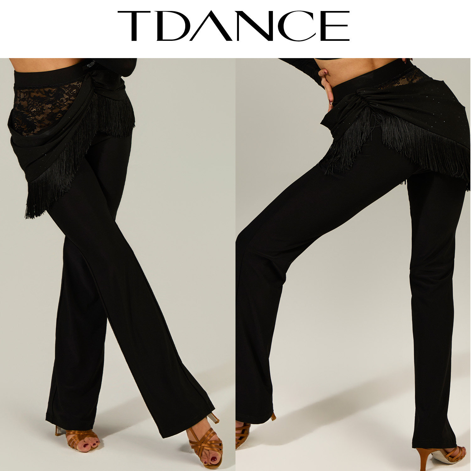 TDANCE女拉丁【蕾丝抓褶流苏微喇叭裤】练功裤显瘦日常教师GL-247