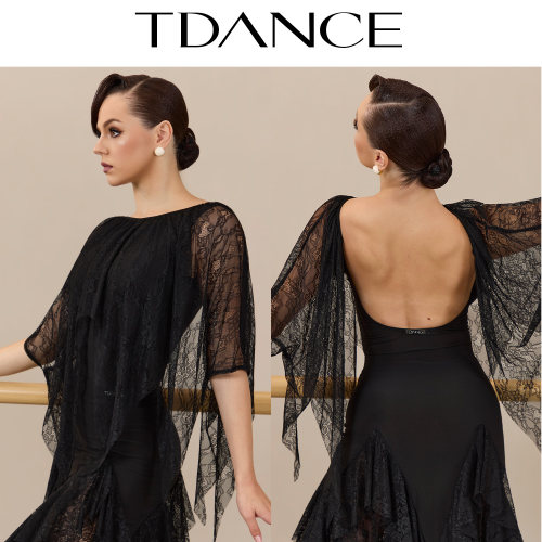 TDANCE一字领蕾丝飘片连体上衣