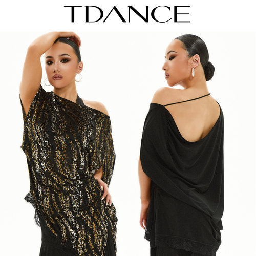 TDANCE斜肩宽松蕾丝花边上衣