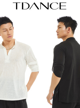 TDANCE男拉丁舞练习服【小立领半门襟钮扣上衣】表演班服BS-25