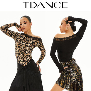 TDANCE拉丁摩登练习服【斜肩拼接花边上衣】教师上课集训女GL-80