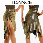 表演TXD TDANCEx杜玉君联名拉丁练习 烫钻亮皮抽褶抽绳半裙