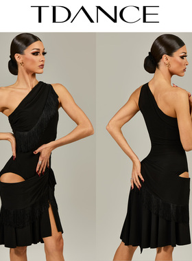 TDANCE国标拉丁【单肩流苏连体上衣】女成人带胸垫教师上课GL-237