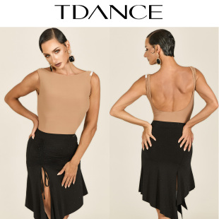 172 带胸垫基础百搭纯色女GL TDANCE拉丁摩登练习服 船型领背心