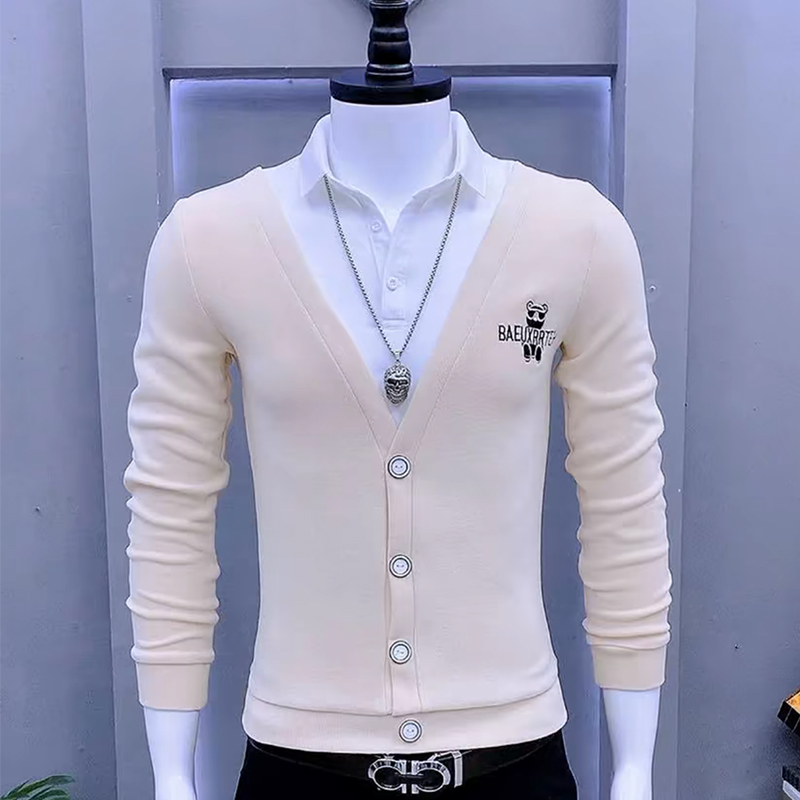 撞色秋冬季男士潮流修身针织衫