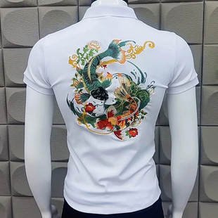痞帅POLO衫短袖男高级感新款国潮男士t恤刺绣百搭中国风半截袖