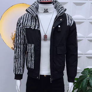 个性棉服外套男条纹拼色痞帅加厚男士棉衣立领韩版新款高级感棉袄