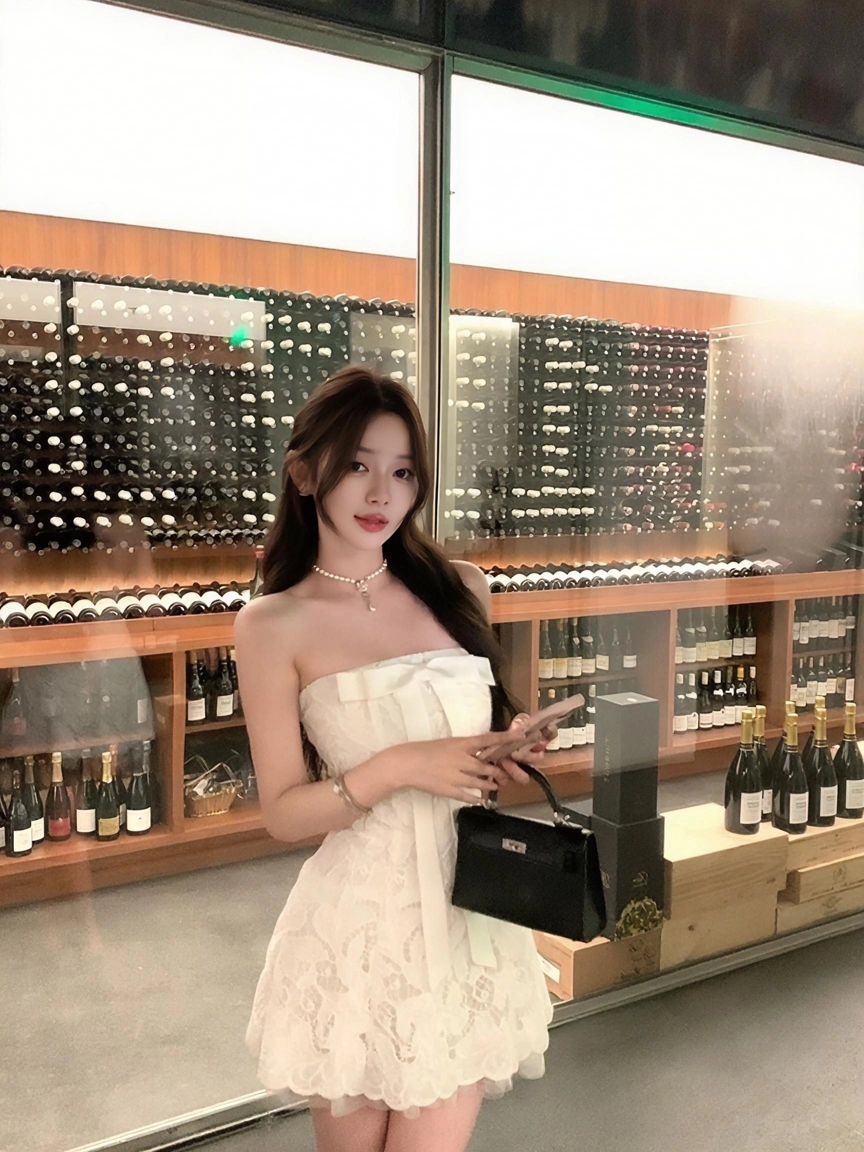 黛茗颜蕾丝一字肩抹胸连衣裙生日小礼服裙女轻奢名媛蝴蝶结包臀裙