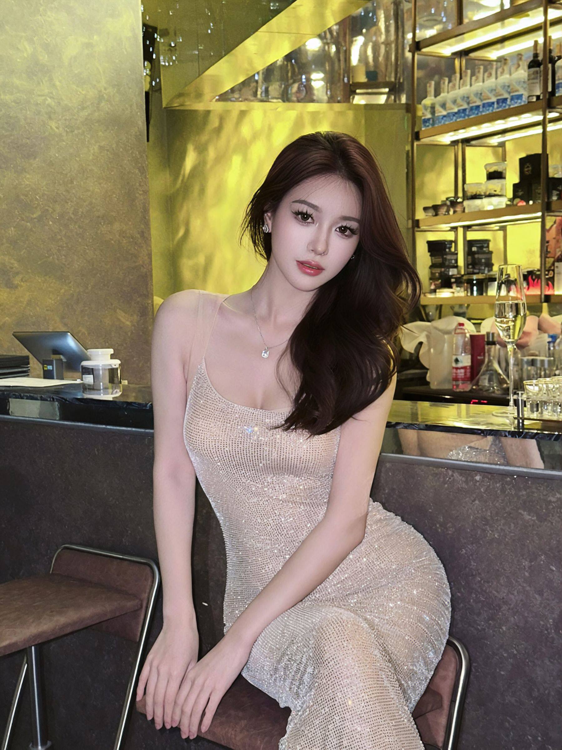 黛茗颜名媛千金辣妹烫钻吊带连衣裙女性感露背收腰显瘦包臀裙长裙