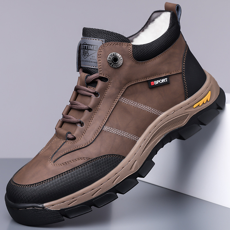 冬款奥古斯都棉鞋加绒加毛保暖高帮加厚防滑雪地靴皮鞋登山靴男鞋