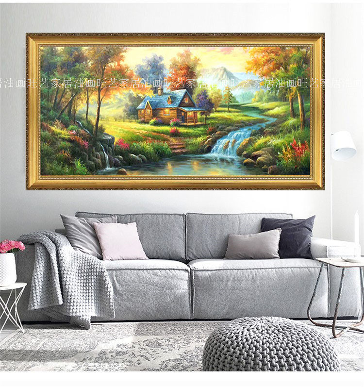 纯手绘欧式油画风景客厅餐厅玄关酒店装饰挂画托马斯小河流水花园