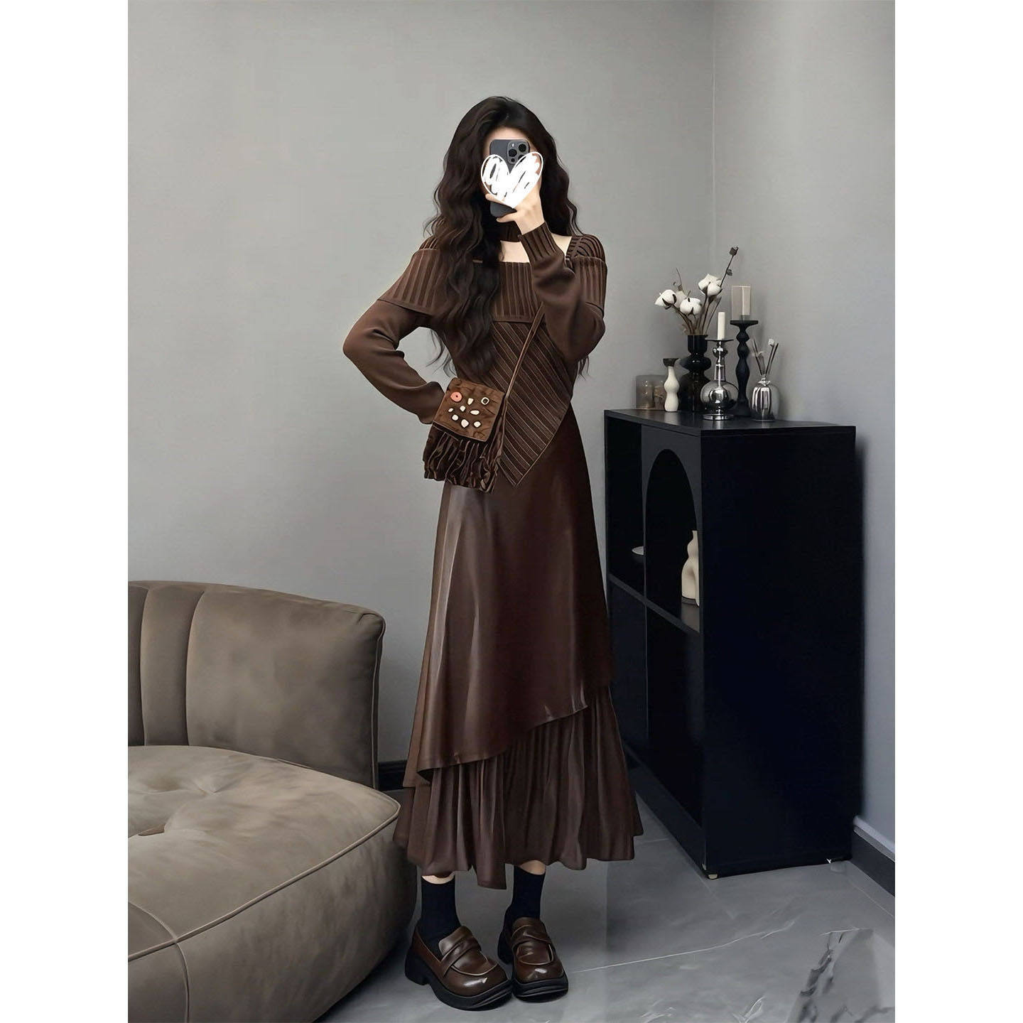 秋冬氛围感不规则针织长袖毛衣女复古美拉德风减龄休闲半身裙套装