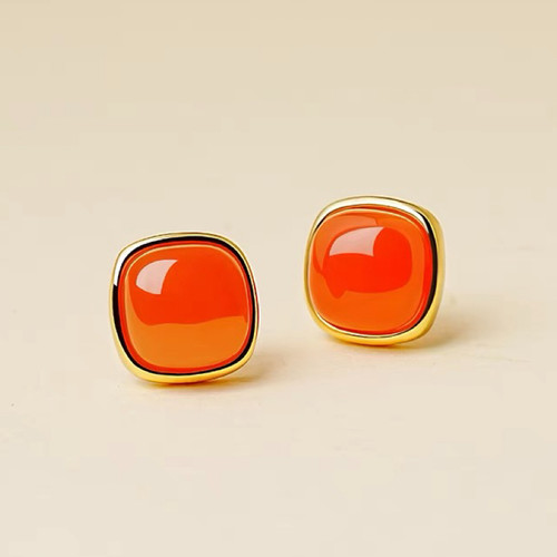 南红玛瑙保山冰红方糖耳钉s925银针耳饰小巧精致简约耳环女礼物