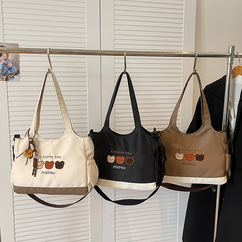 小众设计卡通小熊帆布包女单肩斜挎包休闲百搭学生包补习包补课袋