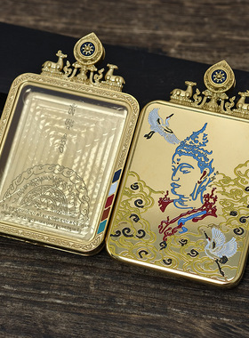 藏式雌雄双鹿听经阿弥滴胶仙鹤单面钛钢唐卡嘎乌壳吊坠单面新款潮