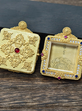 新款金刚壳唐卡嘎乌盒镶钻款单面双面方形迷你吊坠唐卡复古相框潮