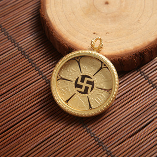 新款藏式唐卡壳双面盒吊坠钛钢藏式文玩配饰金色圆形复古唐卡外壳