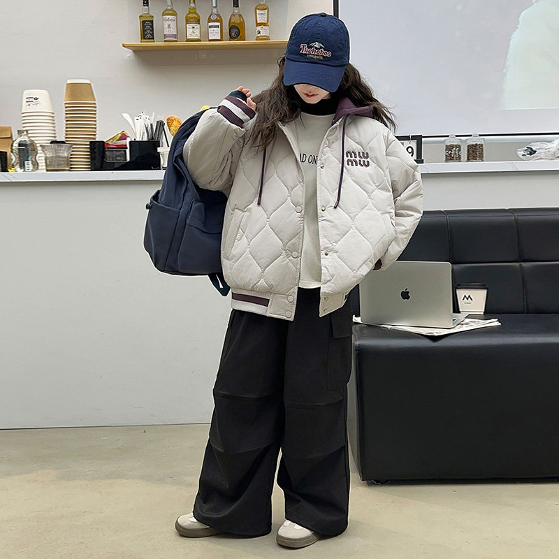 女童加棉外套秋冬款2025新款洋气女孩夹克中大童装冬季加厚棉服潮