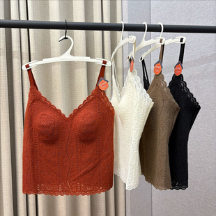 秋冬蕾丝保暖磨毛吊带女士带胸垫免穿文胸一体性感内搭可外穿背心