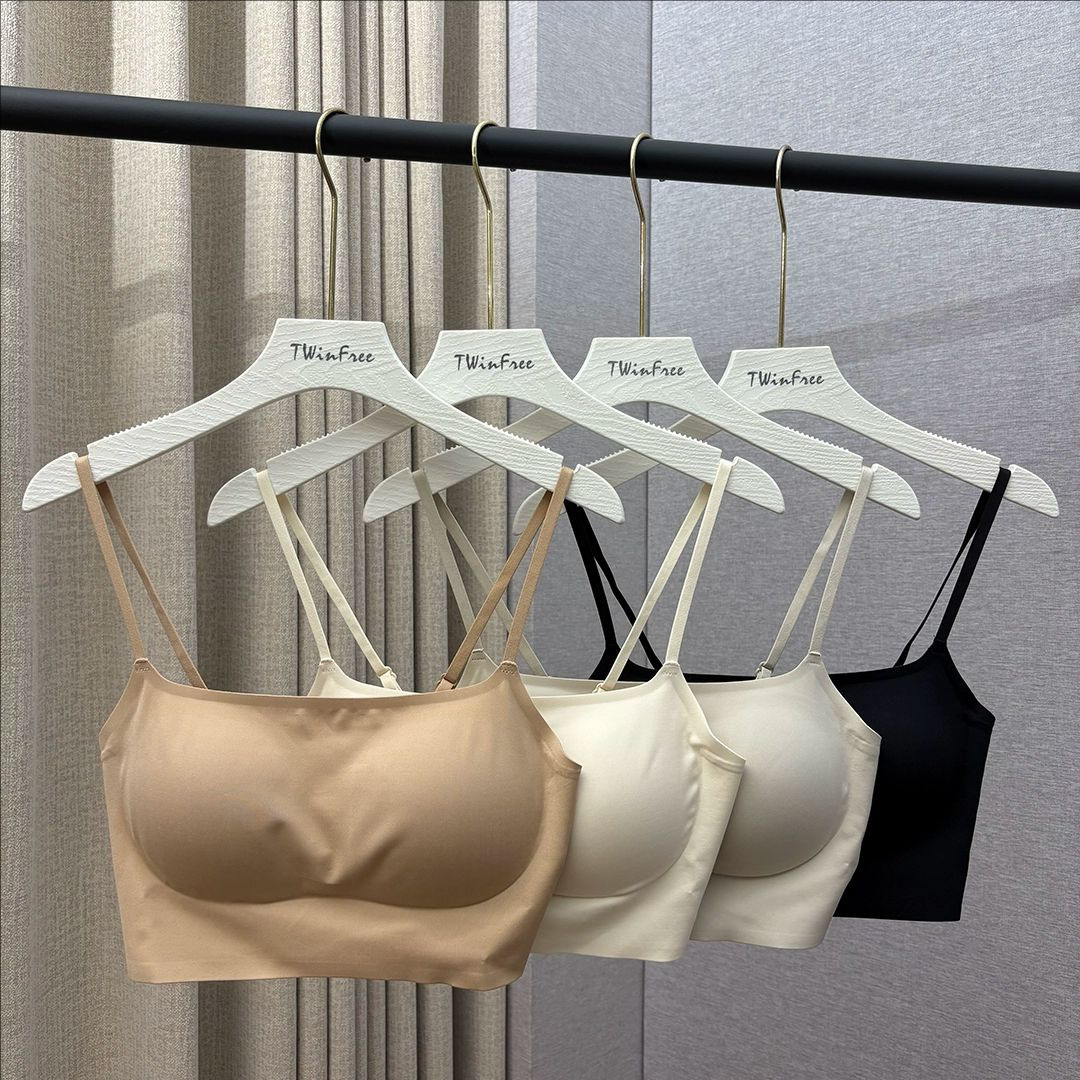 无痕美背小吊带隐形粉底液内衣女细肩带文胸一体式抹胸透气背心