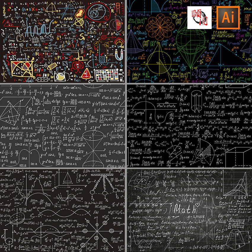 数学物理化学公式黑板粉笔画ai矢量设计素材
