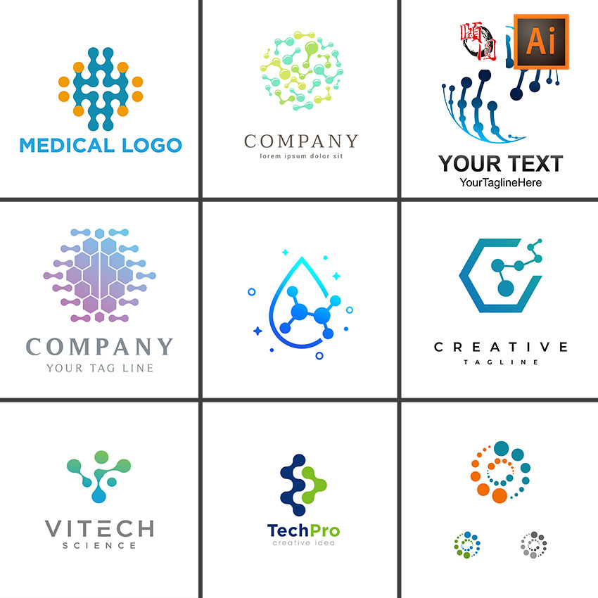 高科技未来生物医药互联网创意分子原子logo图标ai矢量设计素材