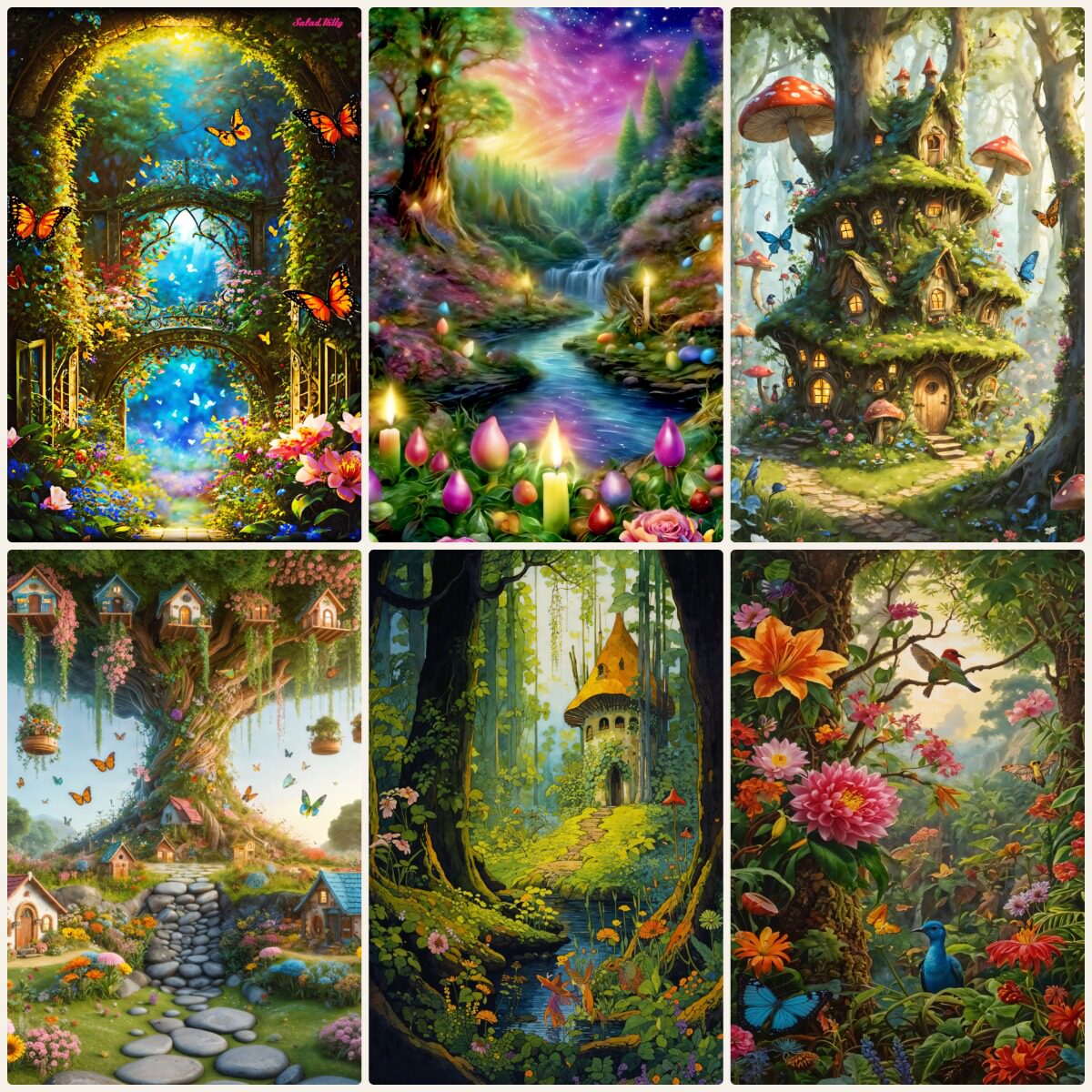 梦幻森林树屋蘑菇花卉童话风景高清图片素材图片