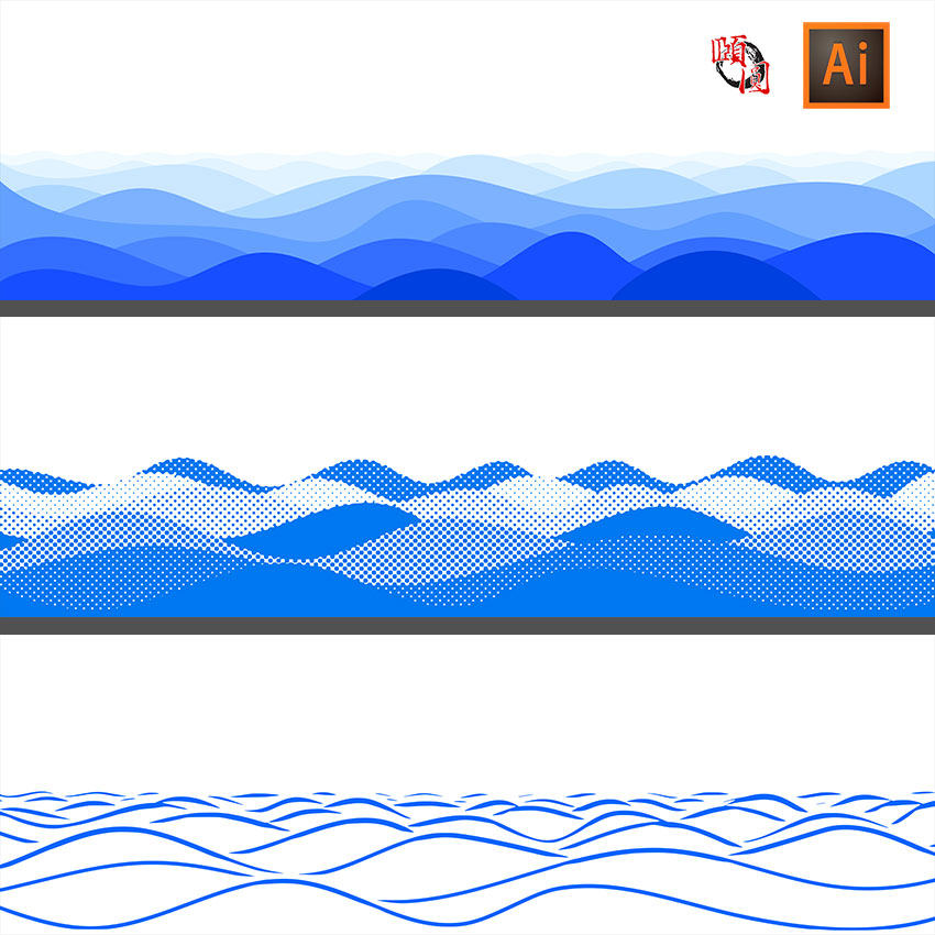 蓝色抽象水波纹海浪线条背景AI矢量素材
