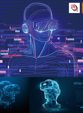 元宇宙VR眼镜虚拟现实蓝色科技未来智能机器人AI矢量设计素材