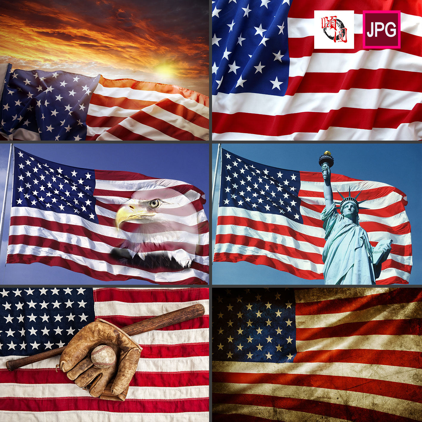 美国旗帜旗子自由女神老鹰背景图片设计素材