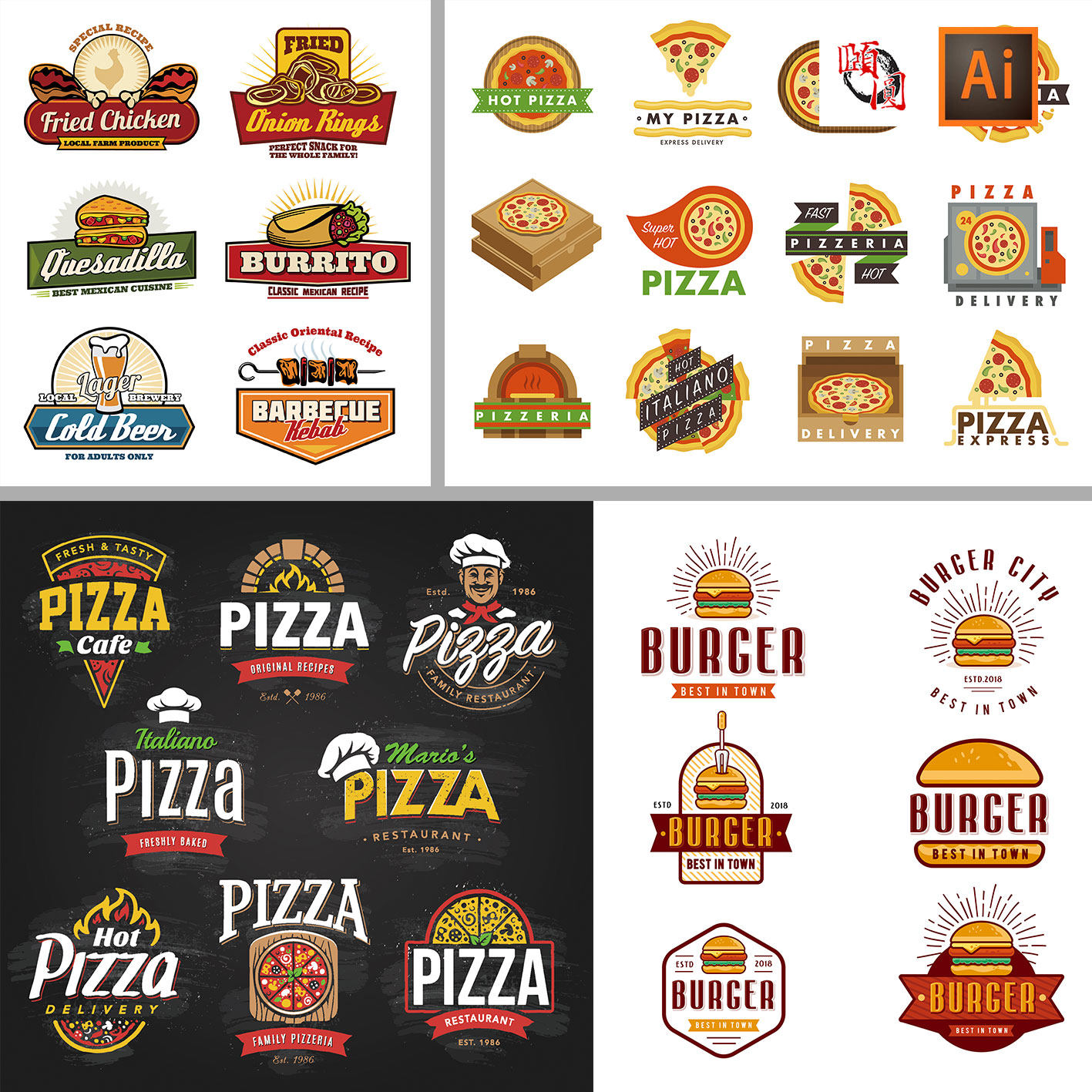 披萨面包汉堡快餐美食餐饮logo图标标志ai矢量设计素材