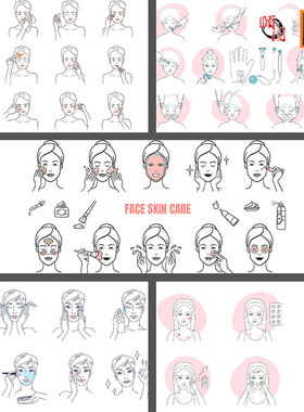 可编辑面部护肤医美美容UI图标线稿矢量素材