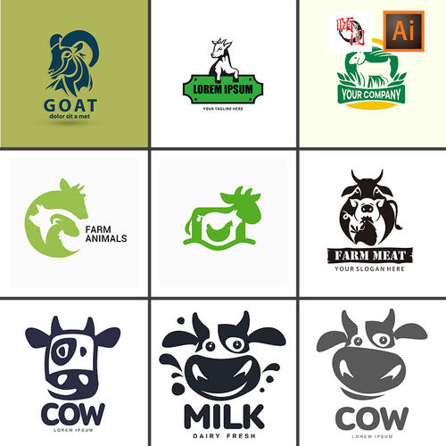 牛羊猪生态家禽农场LOGO创意标志图标AI矢量设计素材