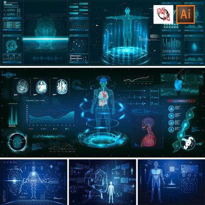 人体生物医学未来科技智能数据分析智能机器人AI矢量设计素材