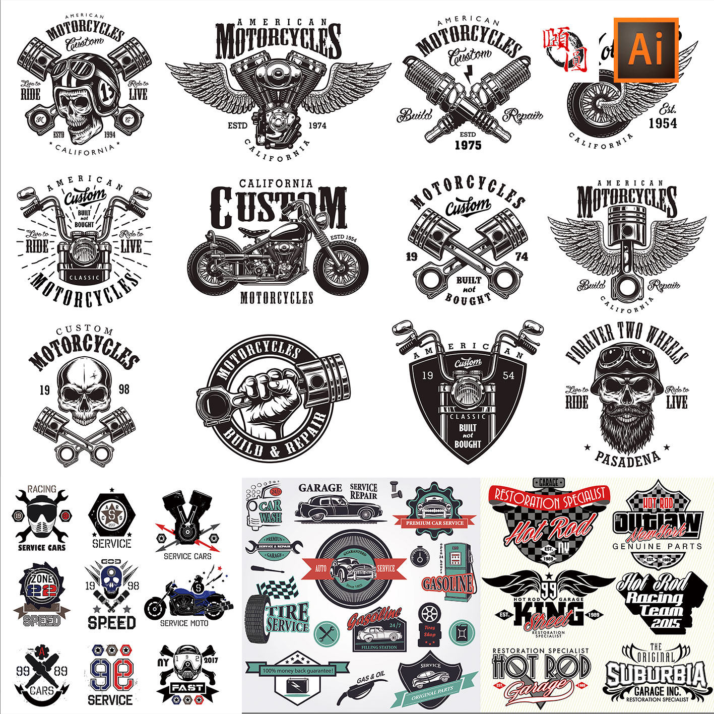 摩托车赛车汽车修理维修logo图标标志ai矢量设计素材